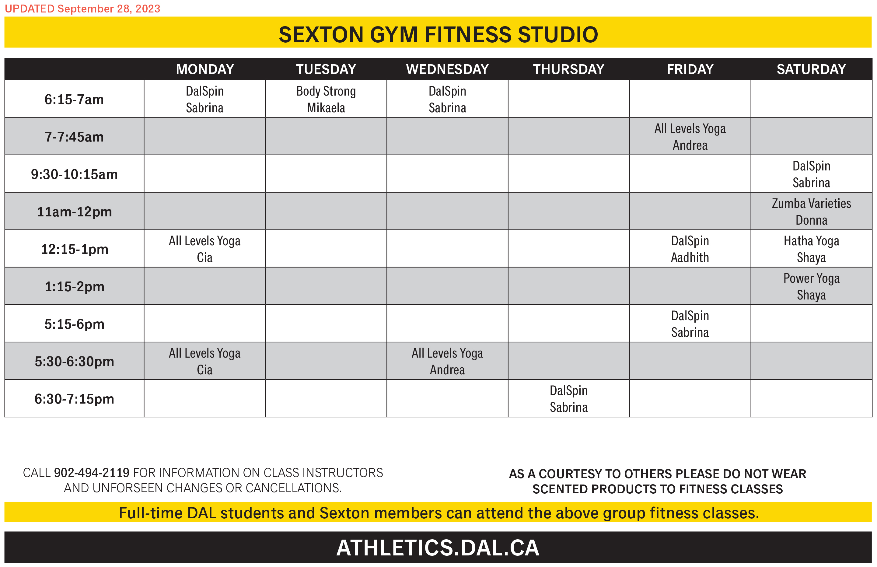 Sexton Group Fitness Athletics Recreation Dalhousie University